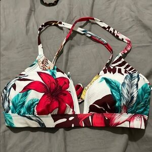 Kona Sol Floral Bikini Top - Red, Green, White
